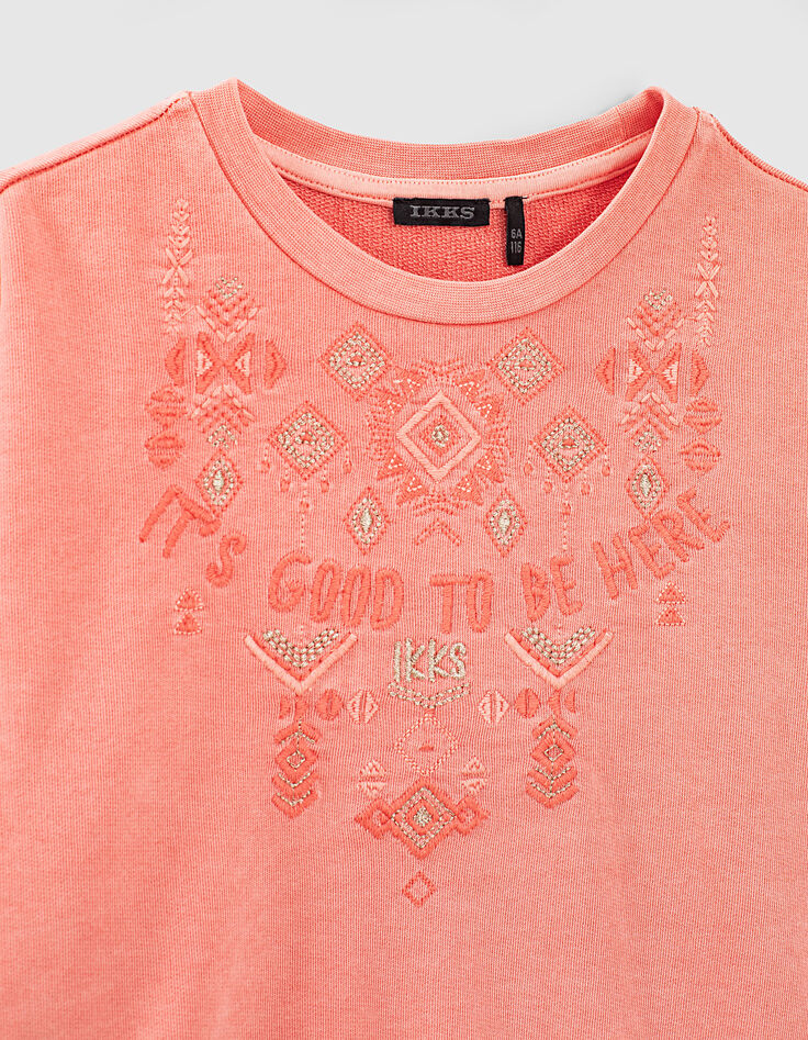 Girls’ dark coral sweatshirt with embroidered slogan-2