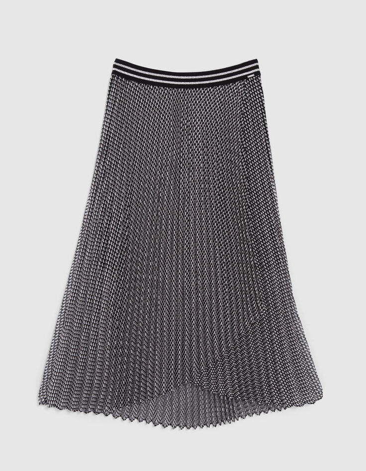 Schwarzer Midi-Faltenrock f&uuml;r Damen mit Schleifenprint-6