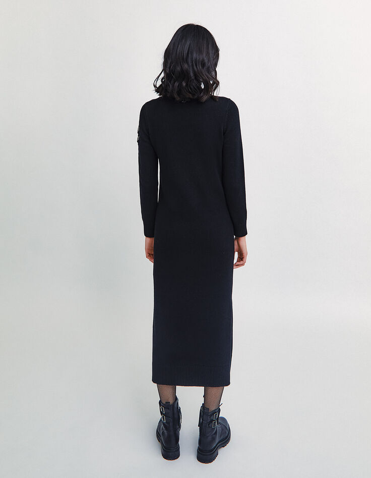 Robe longue en maille col roulé chevrons bijoux femme-3
