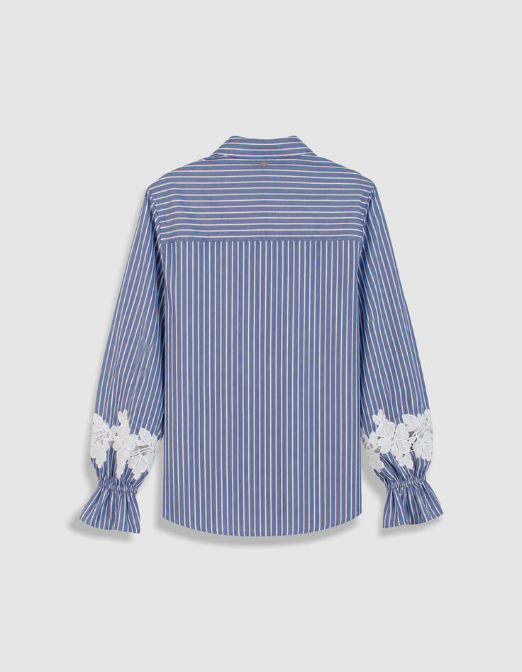 Blauw gestreept damesshirt met geborduurde bloemendetails-8