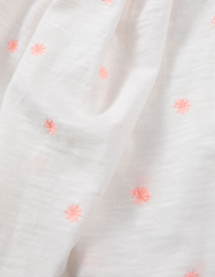 T-shirt blanc jacquard fluo col élastiqué fille-7