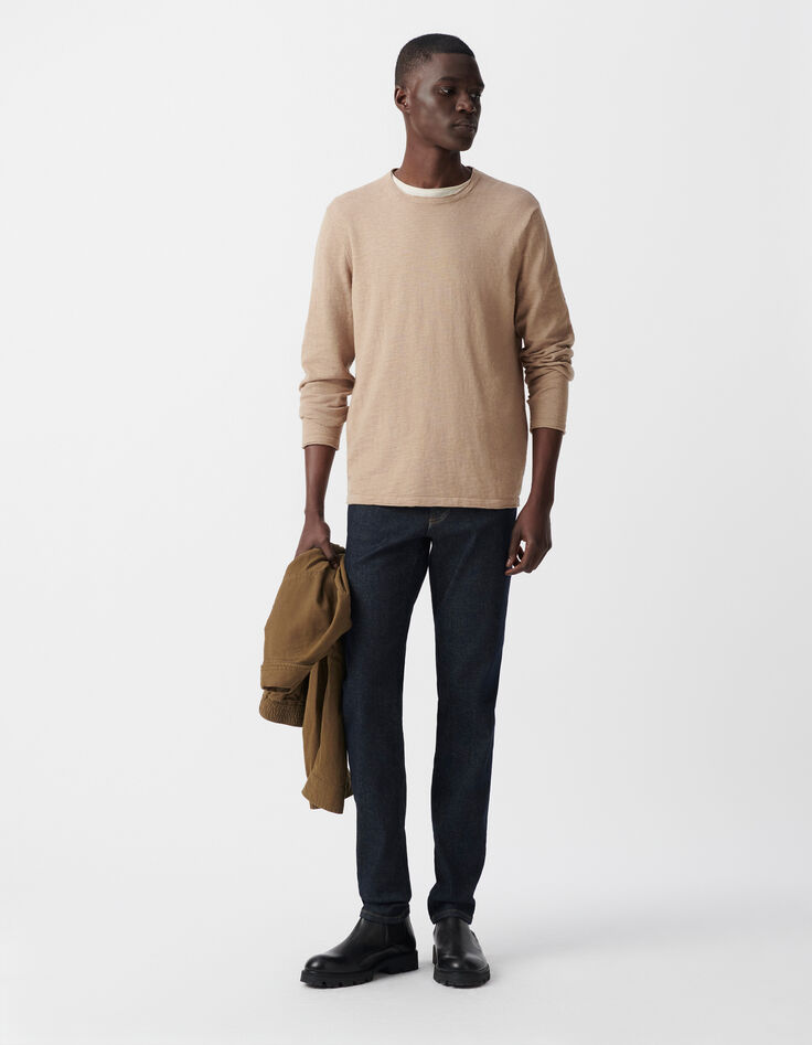 Pull beige tricot flammé col roulotté Homme-1