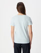 Tee-shirt col V bleu Femme-4