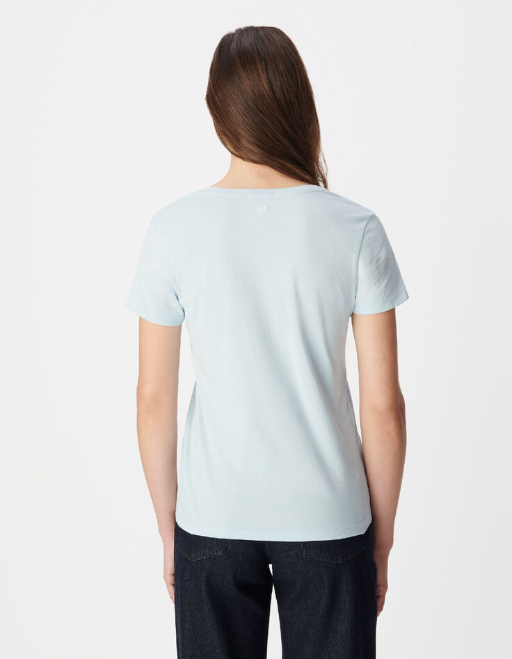 Tee-shirt col V bleu Femme-4