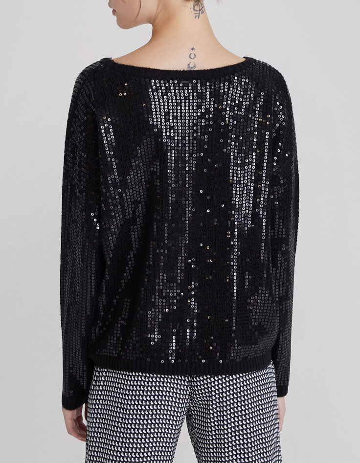 Women’s black knit oversize sweater, embroidered sequins-2