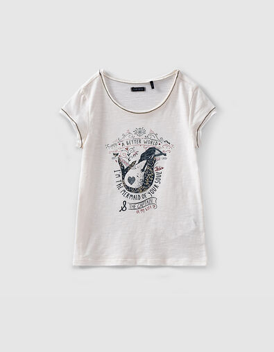 Tee-shirt &eacute;cru visuel sir&egrave;ne navy et or fille - IKKS