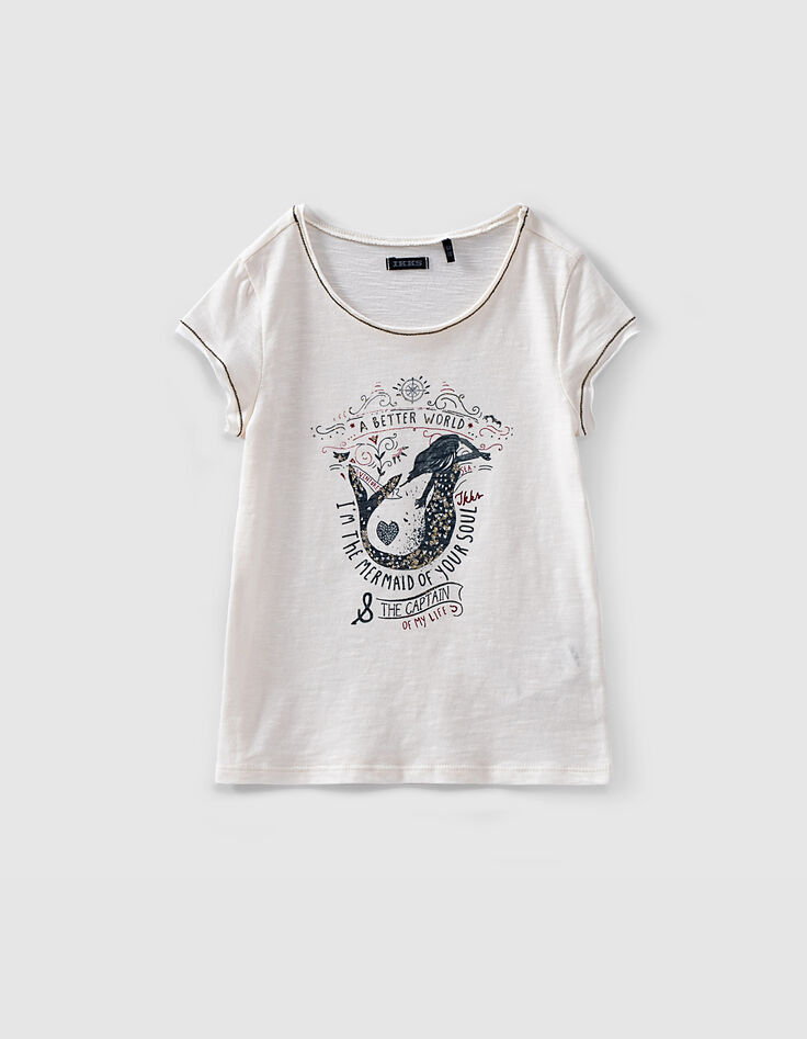 Tee-shirt &eacute;cru visuel sir&egrave;ne navy et or fille-1