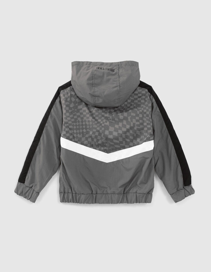 Grauer Jungenwindbreaker mit Zielflaggenmotiv am Futter-2