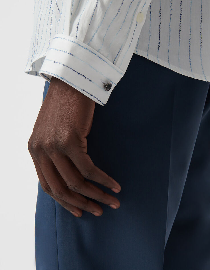 Camisa REGULAR blanca bordados rayas tormenta hombre-4