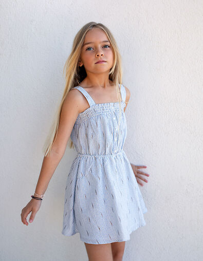 Robe navy rayé à bretelles fille - IKKS