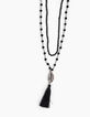 Collier sautoir double rangs perles pompon femme -2