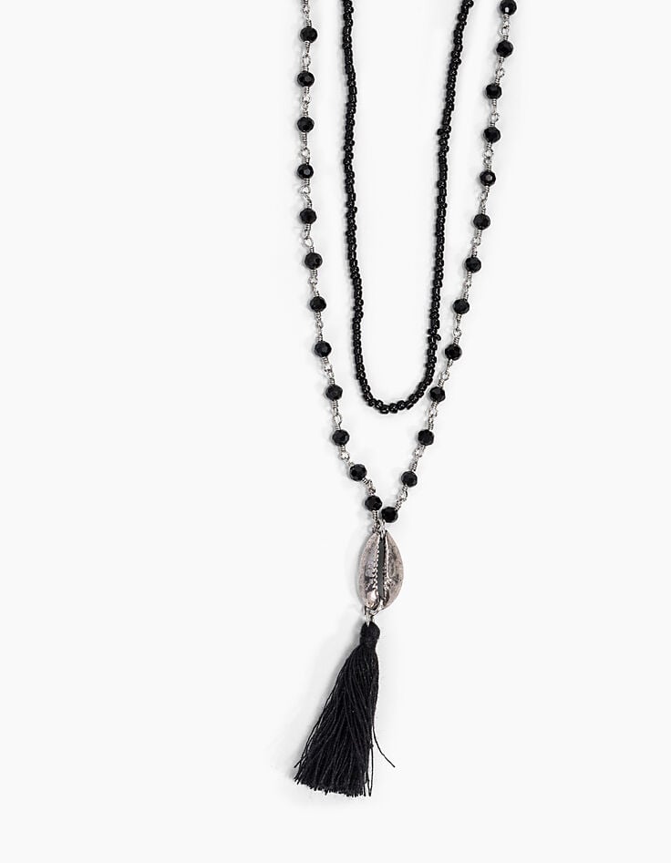 Collier sautoir double rangs perles pompon femme -2