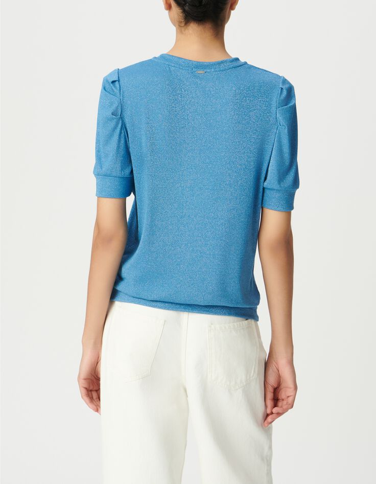 Tee-shirt bleu iris&eacute; maille c&ocirc;tel&eacute;e iris&eacute;e-3