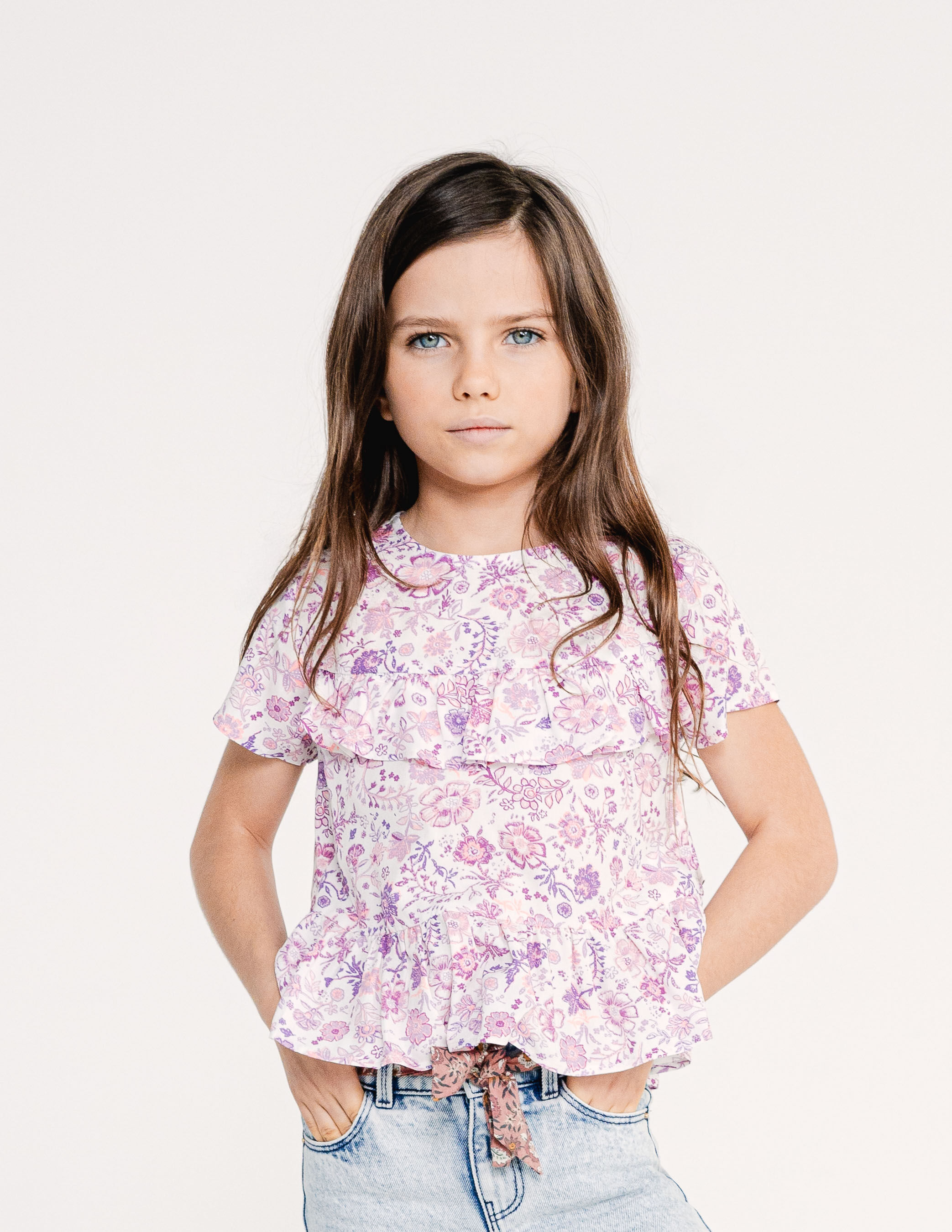 Blouse blanc casse imprime fleurs parme fille IKKS