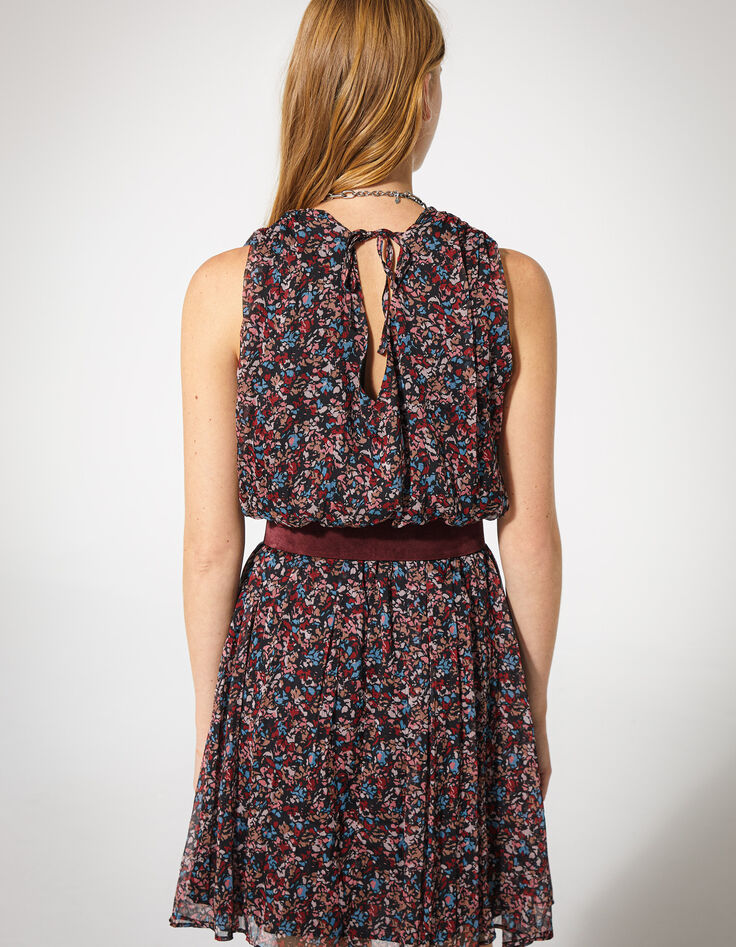 Vestido corto floral fondo negro cord&oacute;n en espalda mujer -2