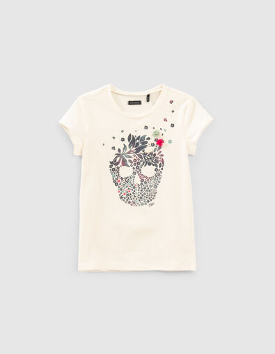 Ecru T-shirt doodshoofd glitterbloemen meisjes - IKKS