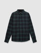 Men&rsquo;s navy and green regular check shirt with press studs-5