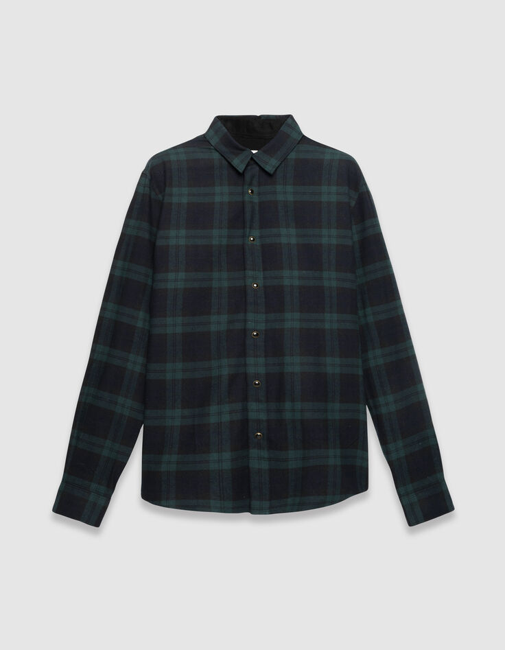 Men&rsquo;s navy and green regular check shirt with press studs-5