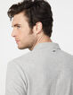 Men’s light grey marl textured striped polo shirt-5