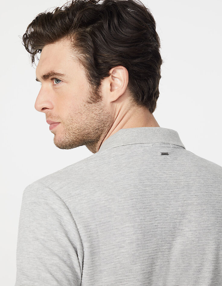 Men’s light grey marl textured striped polo shirt-5