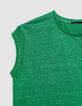 Camiseta verde de punto de lino para mujer-5