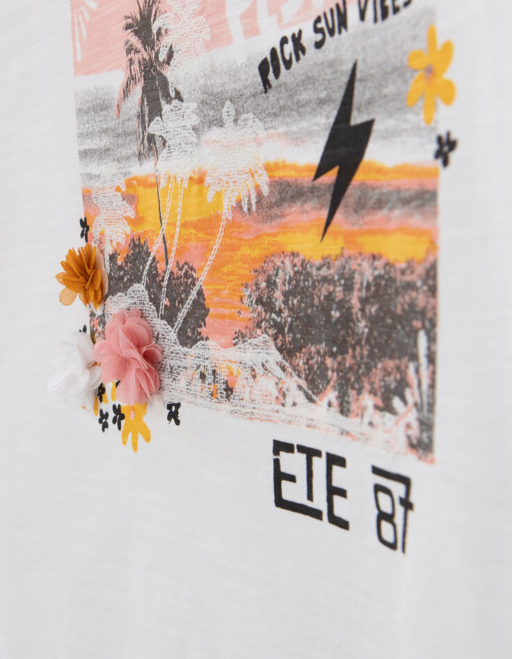 Mädchen-T-Shirt, Biobaumwolle, Motiv Sonnenuntergang, Ecru-6