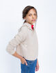 Girls&rsquo; beige hooded T-shirt with XL print on back-7
