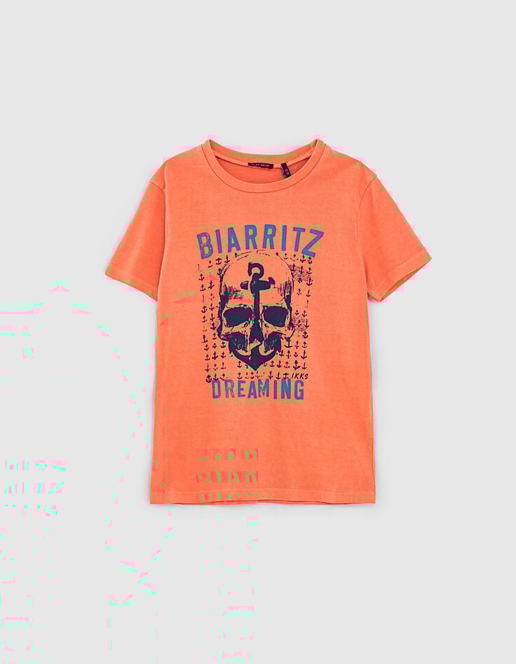 Boys’ coral organic cotton T-shirt with skull and anchor-1 Boys’ coral organic cotton T-shirt with skull and anchor-1
