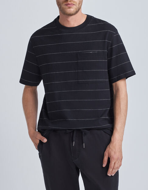 Men’s black t-shirt with ecru stripes - IKKS