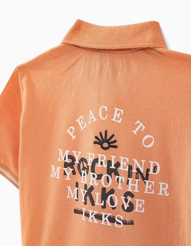 Polo orange blanchi printé dos garçon -3
