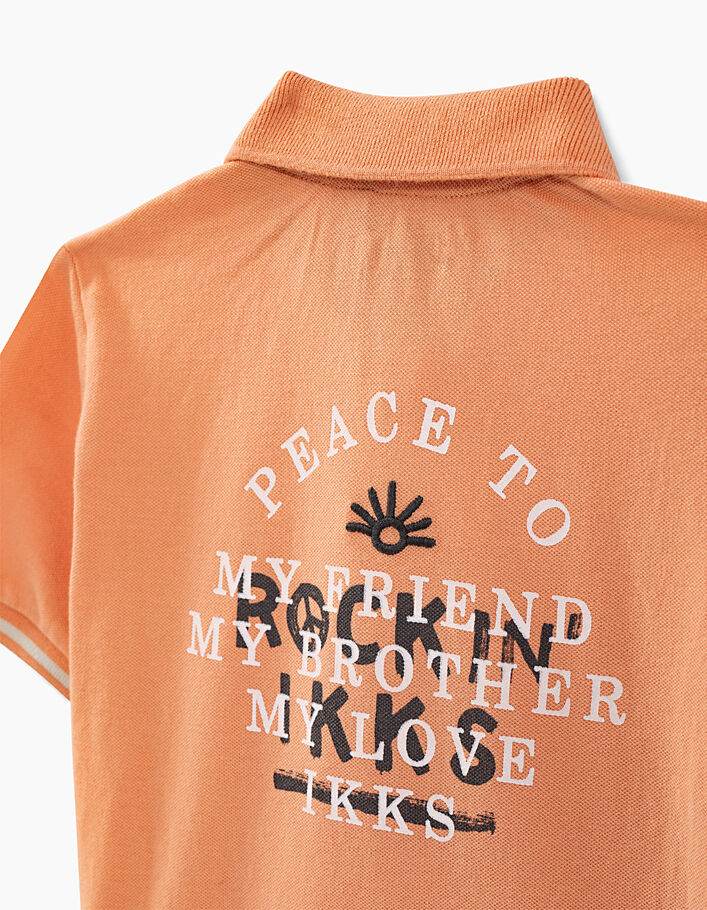 Boys’ faded orange polo shirt with printed back  - IKKS