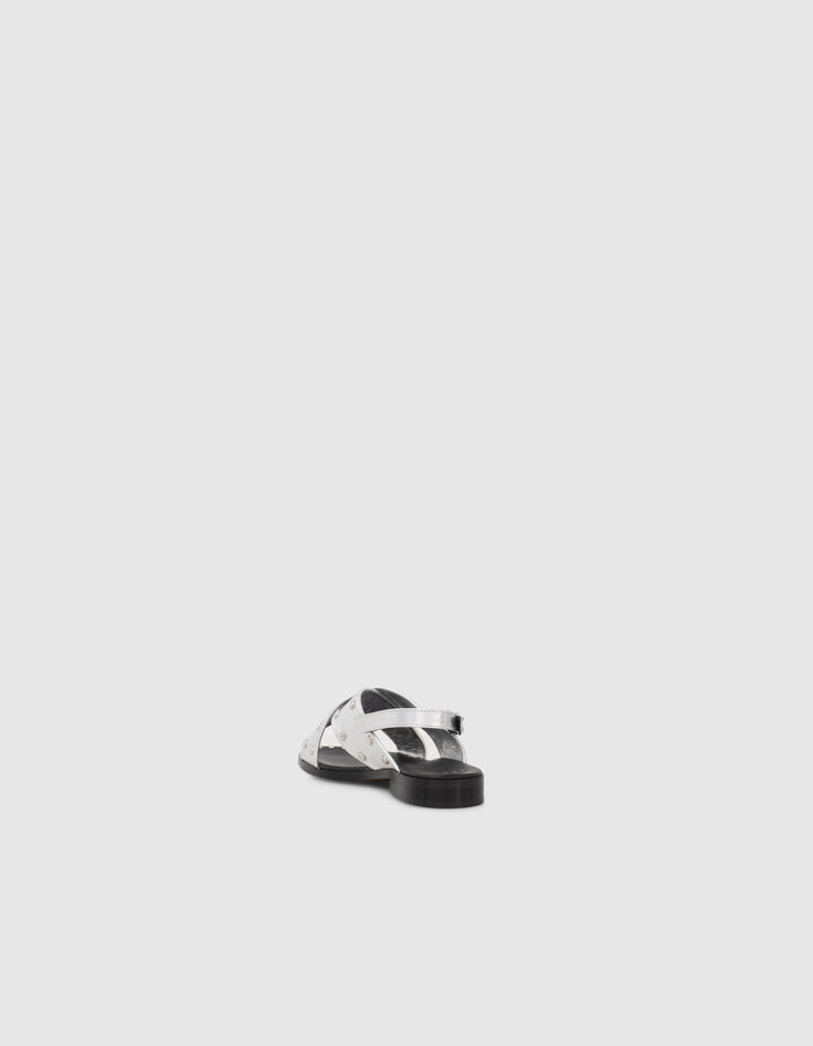 Sandalias planas cuero silver tachuelas mujer-6