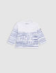 T-shirt blanc coton bio rayures et message bébé garçon-1