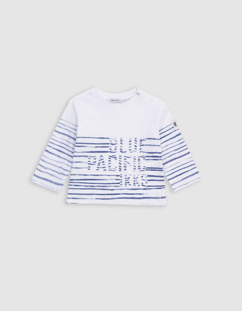 Wit T-shirt biokatoen strepen en tekst babyjongens - IKKS