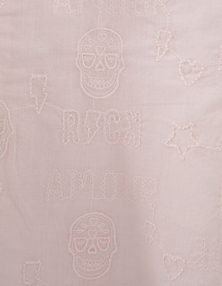 Blouse rose pâle avec volants et broderies fille-3