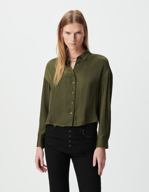 Kaki vloeiend overhemd lange mouw cropped Dames - IKKS