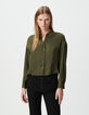 Kaki vloeiend overhemd lange mouw cropped Dames-2 Kaki vloeiend overhemd lange mouw cropped Dames-2