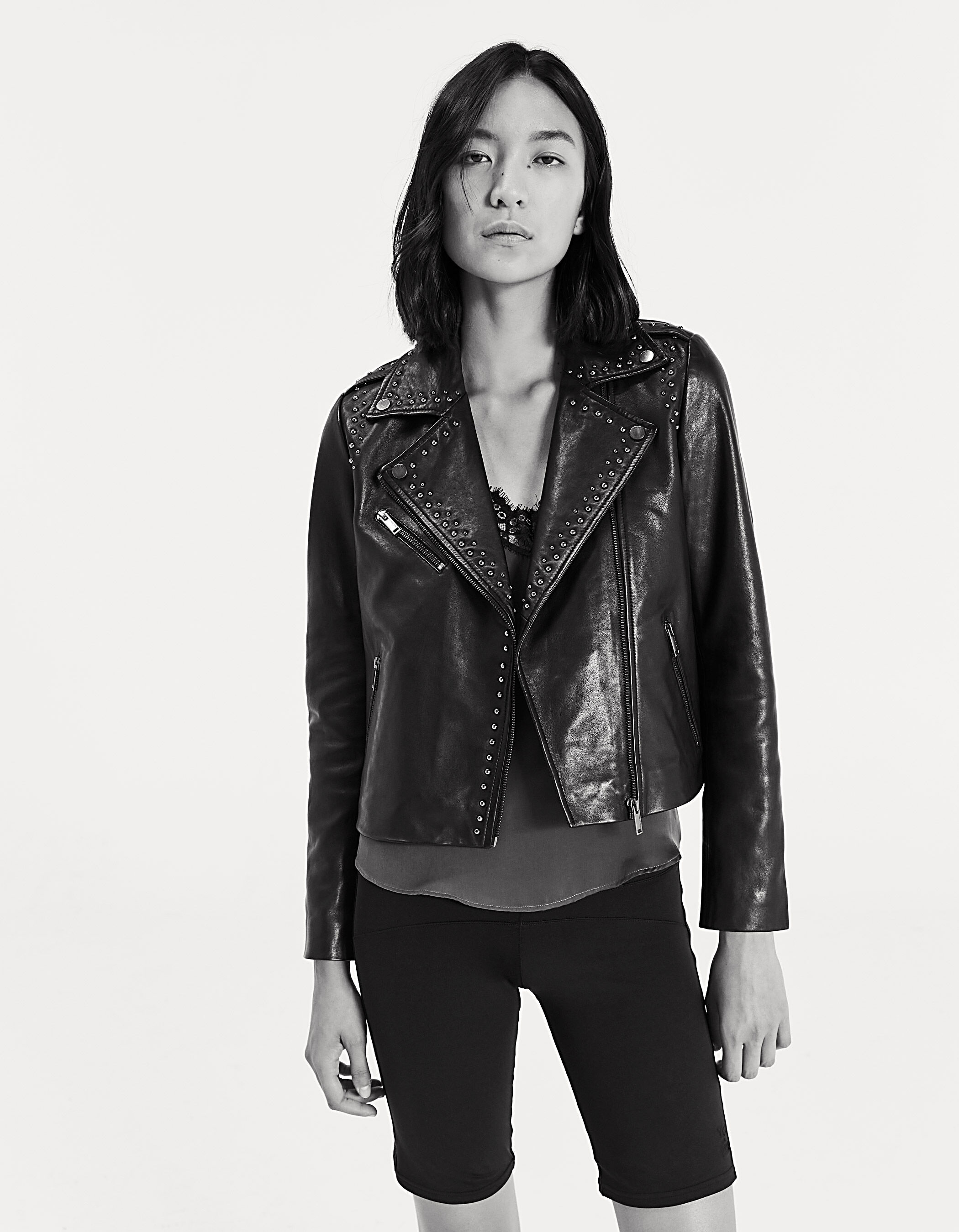 Women s black studded lambskin jacket