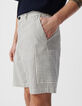Men&rsquo;s ecru CROPPED Bermudas with navy stripes-4
