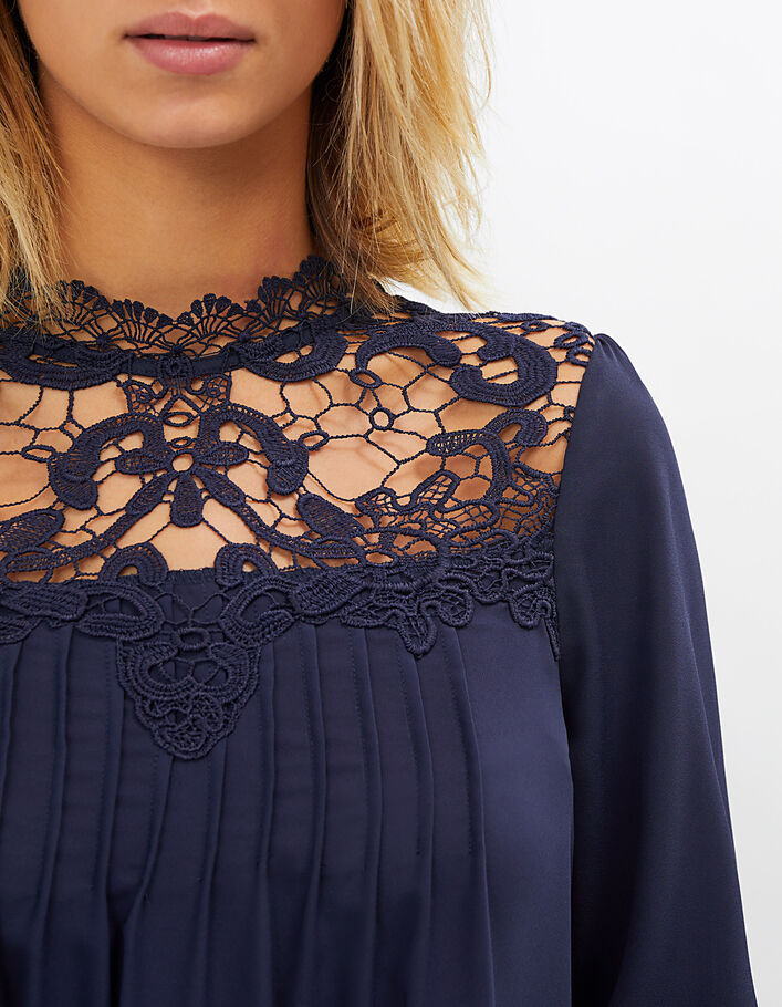 I.Code navy pleated back top with lace - I.CODE