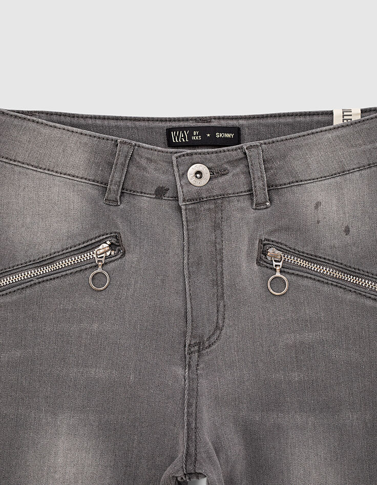 Vaquero skinny gris antracita bolsillos cremallera niña-4