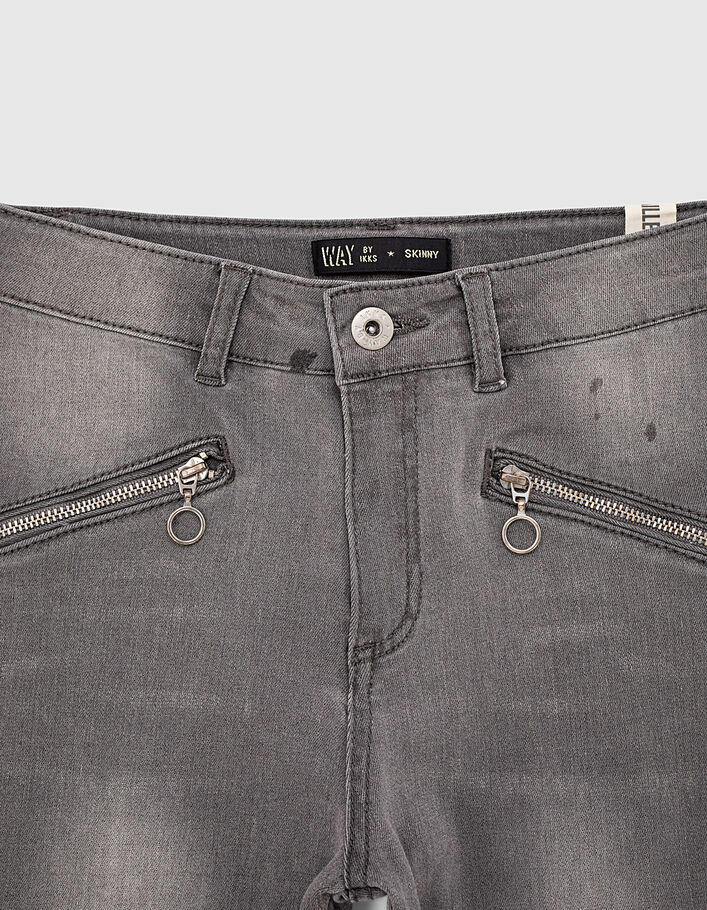 Jean skinny gris anthracite à poches zippées fille - IKKS