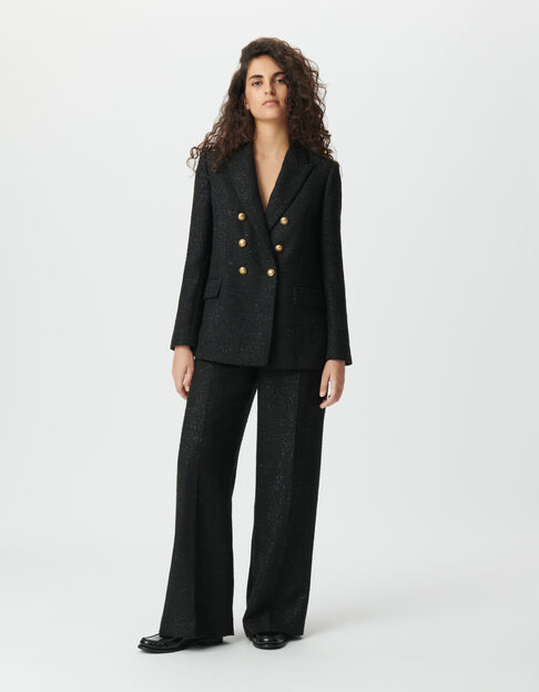 Zwarte brede broek tweedstijl met glitters Dames - IKKS