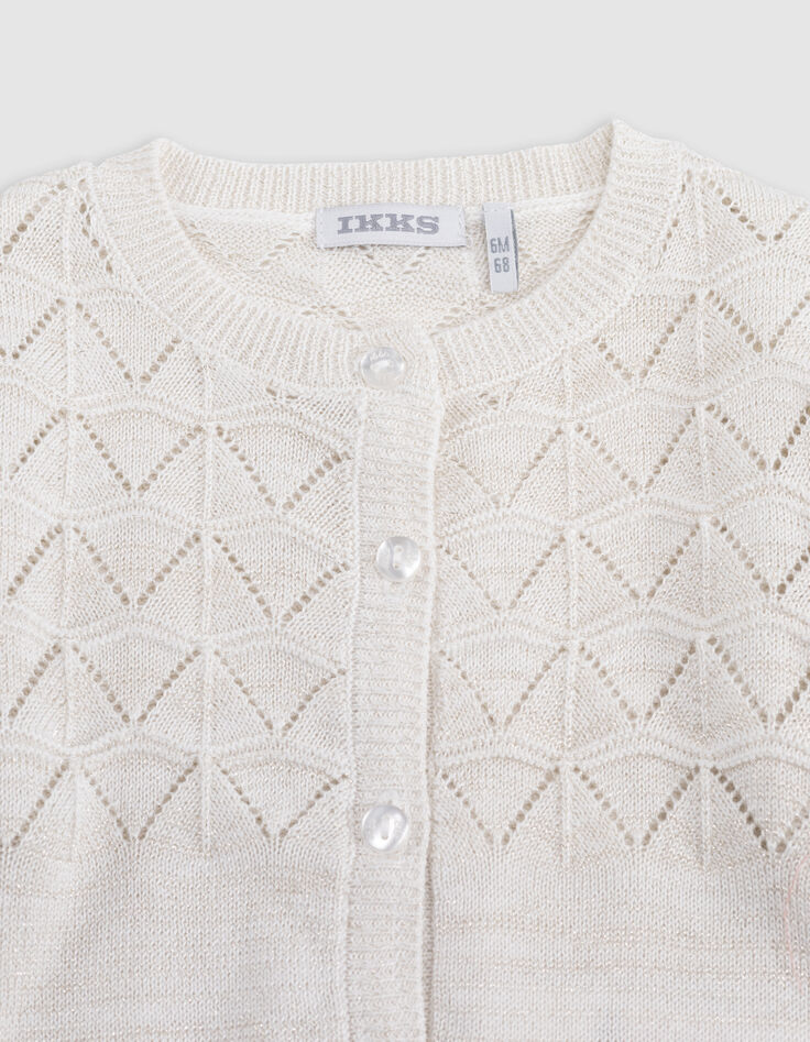 Cardigan ecru knit lurex openwork baby girl-2