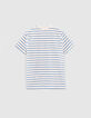 Tee-shirt beige moyen rayures bleues et message garçon-3