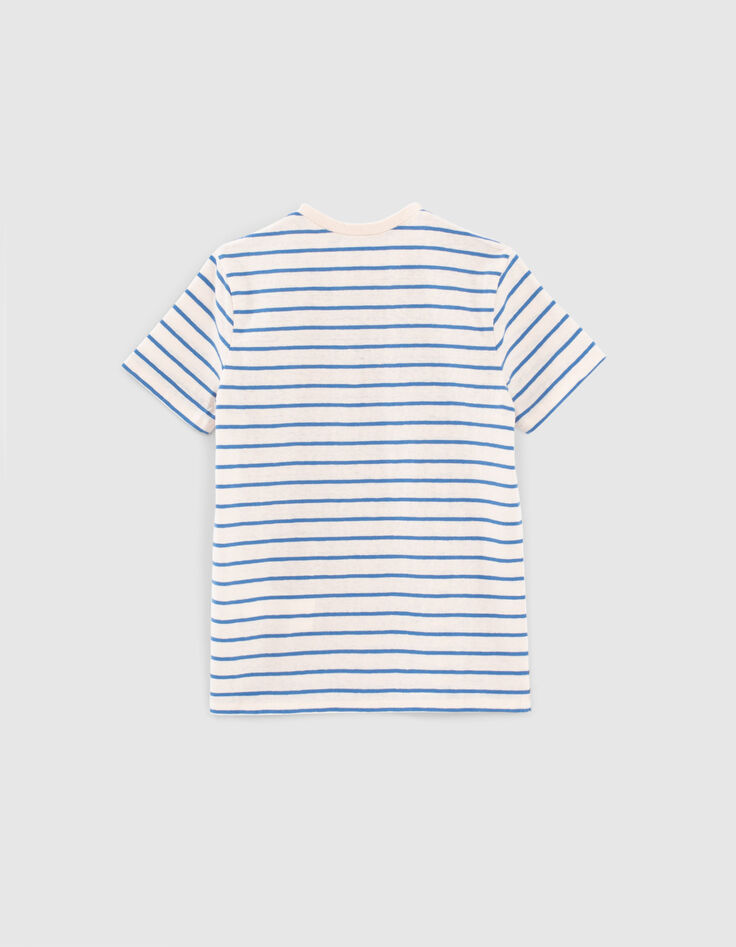 Tee-shirt beige moyen rayures bleues et message garçon-3