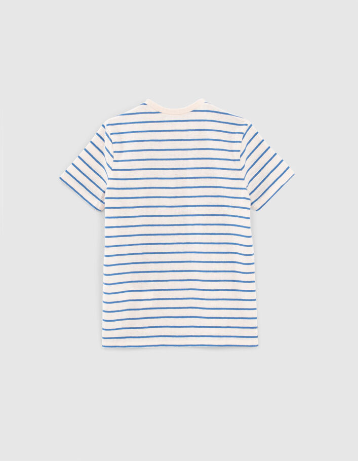 Boys’ medium beige slogan T-shirt with blue stripes - IKKS