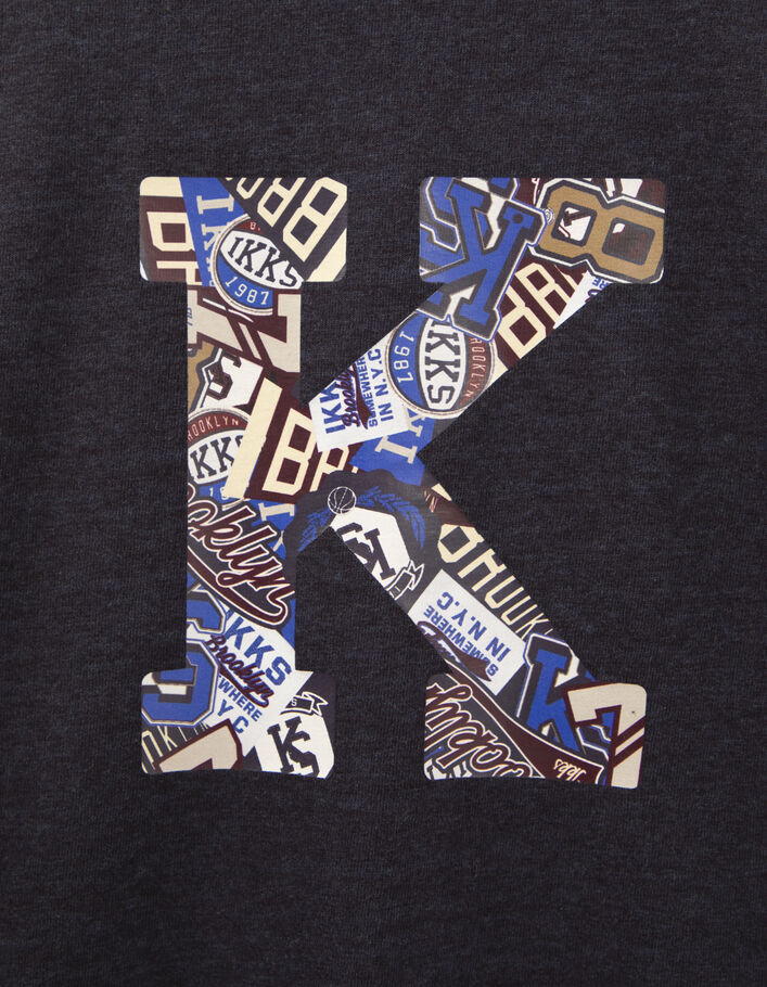 Marineblau meliertes Jungen-T-Shirt mit Wappen-K-5