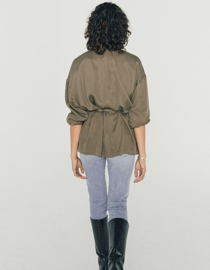 Khaki Damensafarihemd aus Tencel™ mit Army-Patches - IKKS