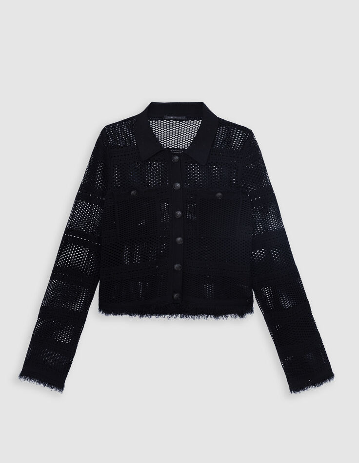 Schwarze durchbrochene STRICKJACKE für Damen, kurz-6